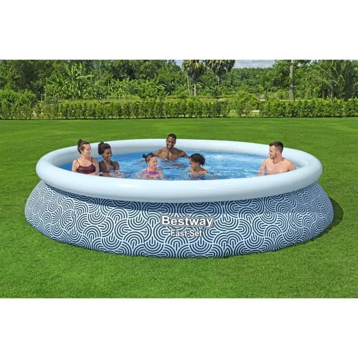Bestway Piscine Gonflable Ronde Fast Set 396 x 84 cm - Kit avec Pompe de Filtration et Cartouche - Volume 7340 L
