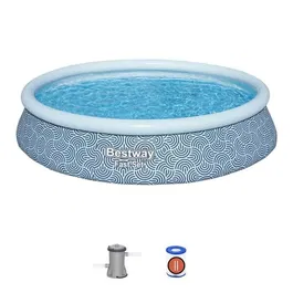 Bestway Piscine Gonflable Ronde Fast Set 396 x 84 cm - Kit avec Pompe de Filtration et Cartouche - Volume 7340 L