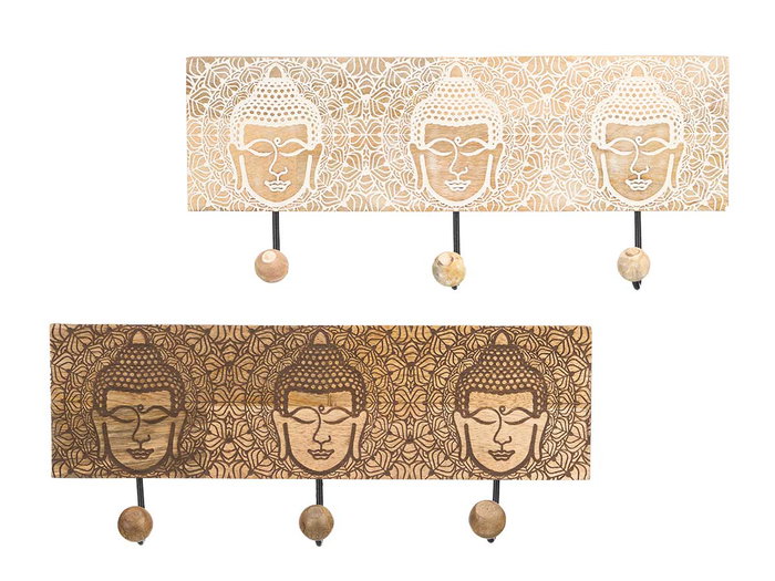 Giftdecor Percha Triple Bolas Budda, assorti couleurs, 38x16x5 cm, bois et métal, blanc et naturel (Set de 6) Giftdecor Percha Triple Bolas Budda, assorti couleurs, 38x16x5 cm, bois et métal, blanc et naturel (Set de 6)