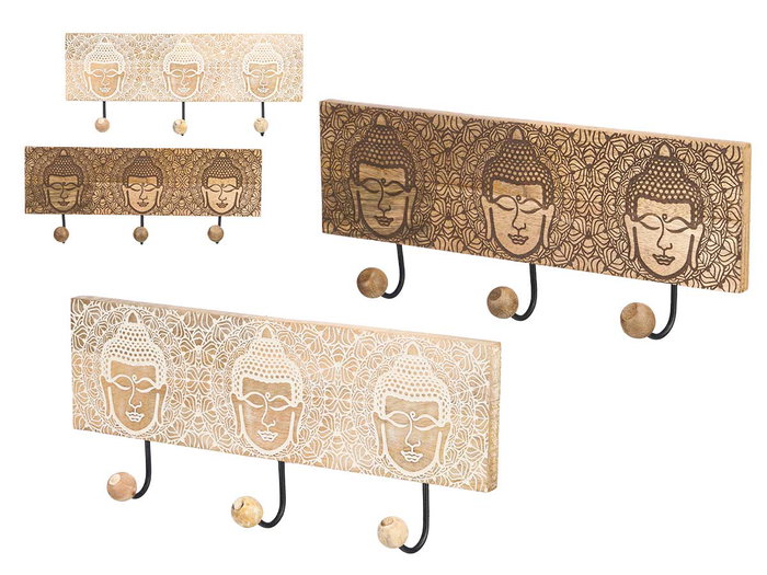 Giftdecor Percha Triple Bolas Budda, assorti couleurs, 38x16x5 cm, bois et métal, blanc et naturel (Set de 6) Giftdecor Percha Triple Bolas Budda, assorti couleurs, 38x16x5 cm, bois et métal, blanc et naturel (Set de 6)
