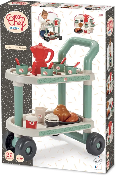 Ecoiffier - Desserte de petit-déjeuner - 22 accessoires pour enfant - Jouet dès 18 mois - Cafetière, tasses, viennoiseries
