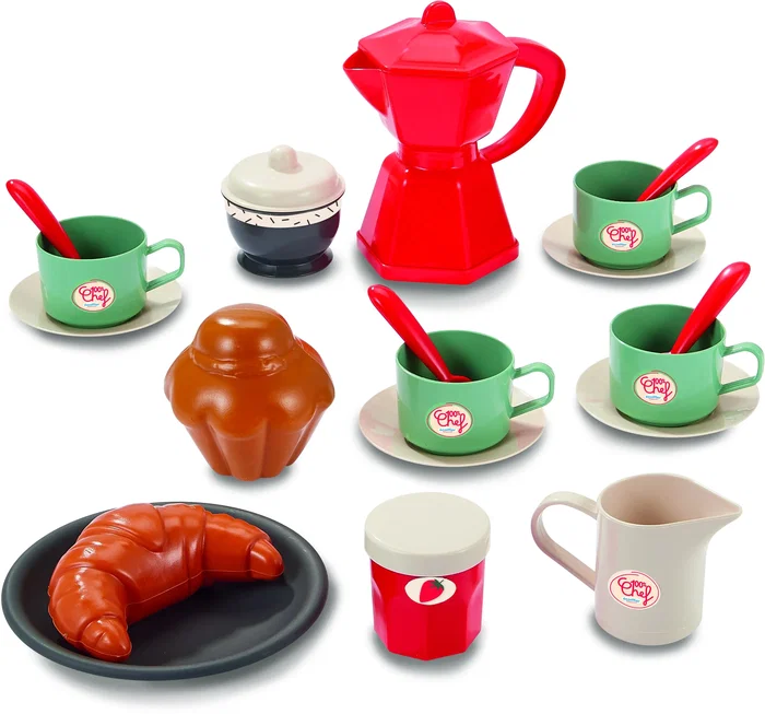 Ecoiffier - Desserte de petit-déjeuner - 22 accessoires pour enfant - Jouet dès 18 mois - Cafetière, tasses, viennoiseries