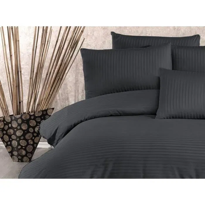 Parure de Lit Anthracite - 1 Housse de Couette 240x220 cm + 2 Taies d'Oreiller 60x60 cm - 70% Polyester, 30% Coton - Qualité Supérieure 120 Fils