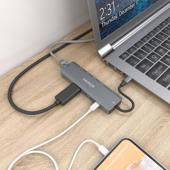 Hub USB Aisens ASUC-5P011-GR Gris Multicouleur 100 W Hub USB Aisens ASUC-5P011-GR Gris Multicouleur 100 W