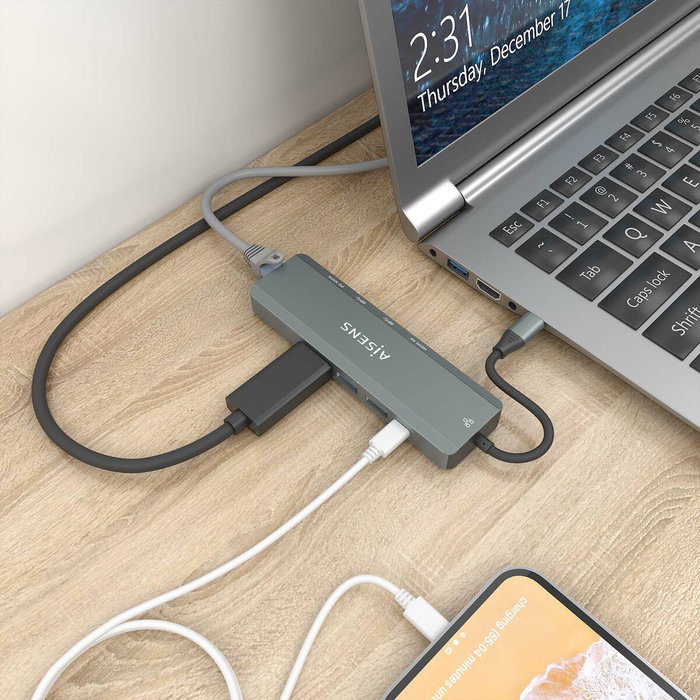 Hub USB Aisens ASUC-5P011-GR Gris Multicouleur 100 W