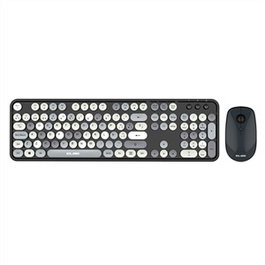 Elbe PTR-105 Pack Clavier et Souris sans Fil Vintage avec Clavier Numérique et Souris Optique 4D 1600 DPI, Ton Gris