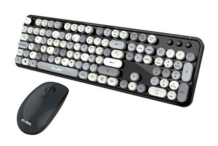 Elbe PTR-105 Pack Clavier et Souris sans Fil Vintage avec Clavier Numérique et Souris Optique 4D 1600 DPI, Ton Gris
