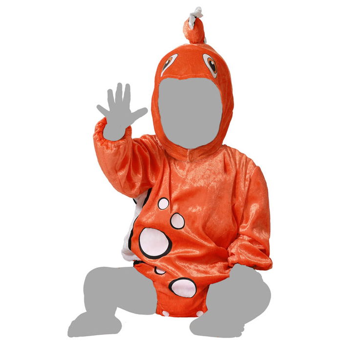Déguisement de bébé poisson orange avec ailette et yeux, pyjama à capuche unisexe, taille 24 mois, en polyester