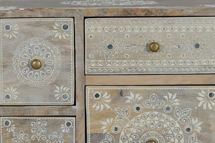 Giner y Colomer - Table téléphone avec 7 tiroirs en bois massif de manguier naturel, meuble auxiliare artisanal, finition peinte à la main