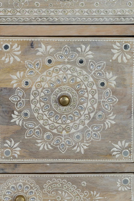 Giner y Colomer - Table téléphone avec 7 tiroirs en bois massif de manguier naturel, meuble auxiliare artisanal, finition peinte à la main