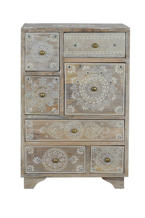 Giner y Colomer - Table téléphone avec 7 tiroirs en bois massif de manguier naturel, meuble auxiliare artisanal, finition peinte à la main