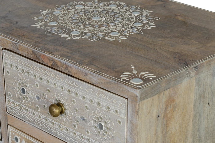 Giner y Colomer - Table téléphone avec 7 tiroirs en bois massif de manguier naturel, meuble auxiliare artisanal, finition peinte à la main