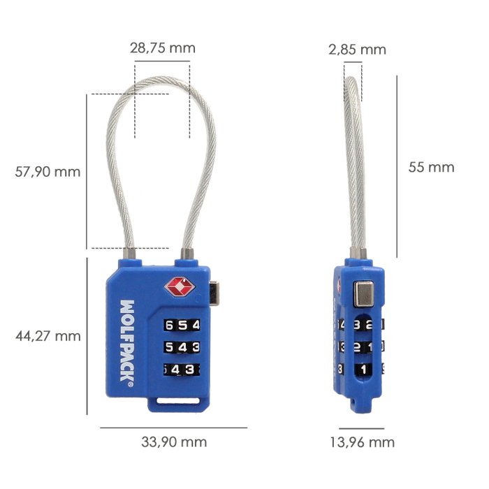 WOLFPACK LINEA PROFESIONAL Cadenas de bagages TSA à 3 chiffres avec câble noir