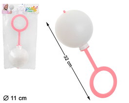 Hochet Géant Blanc avec Manche Rose 40 x 15 cm pour Déguisement et Blague de Bébé - Accessoire pour Carnaval, Fête ou Enterrement de Vie de Garçon