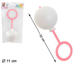 Hochet Géant Blanc avec Manche Rose 40 x 15 cm pour Déguisement et Blague de Bébé - Accessoire pour Carnaval, Fête ou Enterrement de Vie de Garçon