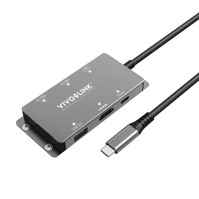 Vivolink HUB USB-C pour système de conférence - Hub de visioconférence avec câble USB-C 1,5 m, sortie HDMI 4K 30Hz, ports USB 3.0 et USB-C et charge 65W