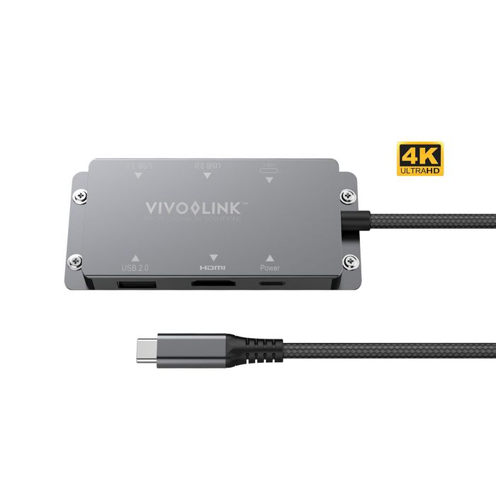 Vivolink HUB USB-C pour système de conférence - Hub de visioconférence avec câble USB-C 1,5 m, sortie HDMI 4K 30Hz, ports USB 3.0 et USB-C et charge 65W