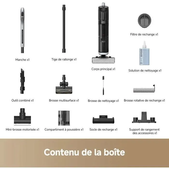 Dreame H14 Dual Aspirateur Balai Laveur - Fonction 5-en-1 Multi-Surfaces, Aspiration 18k Pa, Filtration HEPA 99.99% - Nettoyage Eau et Poussières
