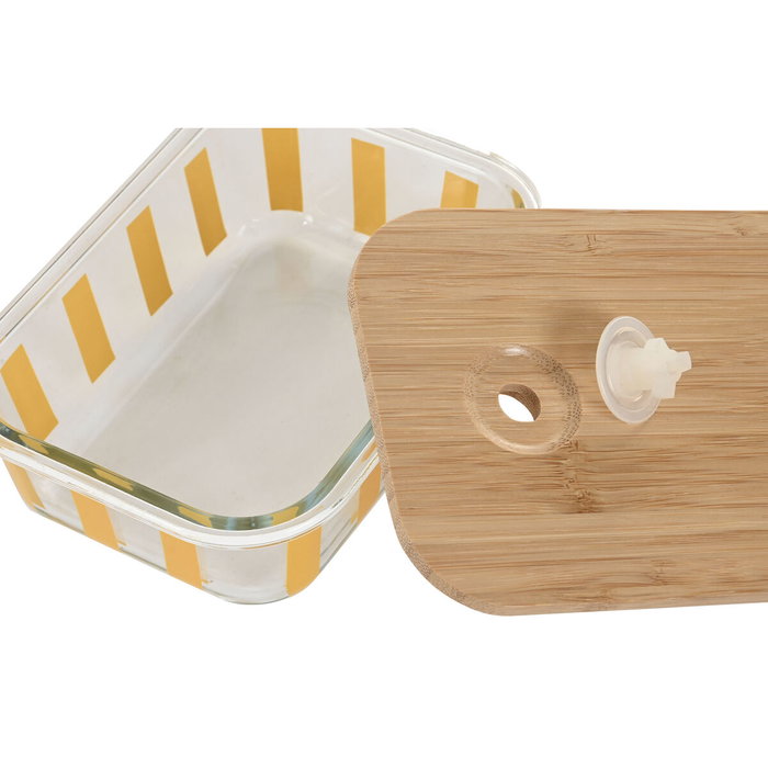 Boîte à lunch Home ESPRIT Jaune Vert Corail Verre Verre Borosilicaté Rayures Moderne 1 L 660 ml