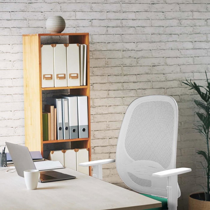 Chaise Cilanco Synchro 3 positions Maille/tissu Gris Maille Blanc Structure polyamide blanc Accoudoirs blancs Sans appui-tête Roulettes 65mm pour moquette