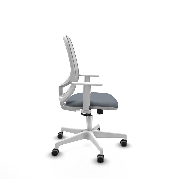 Chaise Cilanco Synchro 3 positions Maille/tissu Gris Maille Blanc Structure polyamide blanc Accoudoirs blancs Sans appui-tête Roulettes 65mm pour moquette