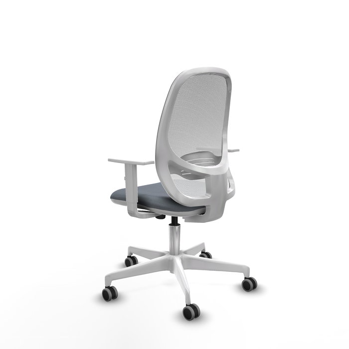 Chaise Cilanco Synchro 3 positions Maille/tissu Gris Maille Blanc Structure polyamide blanc Accoudoirs blancs Sans appui-tête Roulettes 65mm pour moquette