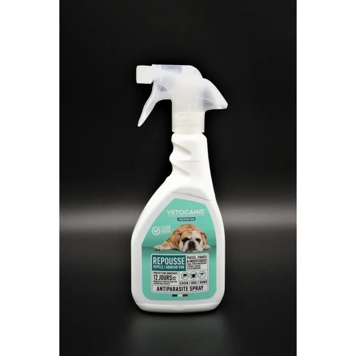 VETOCANIS Spray Anti-Puces, Anti-Tiques et Anti-Moustiques pour Chien - Répulsif Efficace 12 Jours - 500 ml