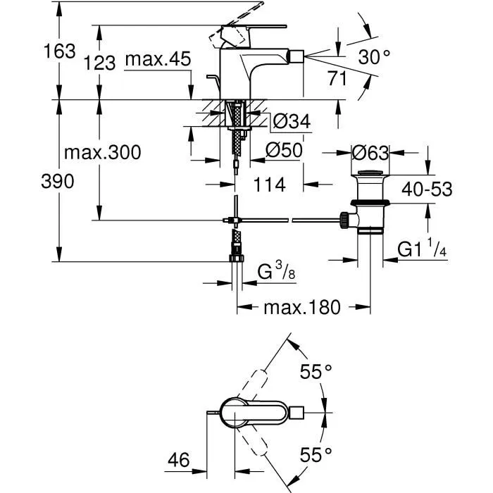 Grohe Mitigeur monocommande Bidet S Get chromé 32885000 - Robinetterie salle de bain, design minimaliste, chrome brillant, cartouche céramique 35 mm, EcoJoy 5.7 l/min