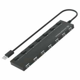 Conceptronic Hubbies08 7 Hub USB 2.0 7 ports noir avec interrupteurs LED et adaptateur secteur