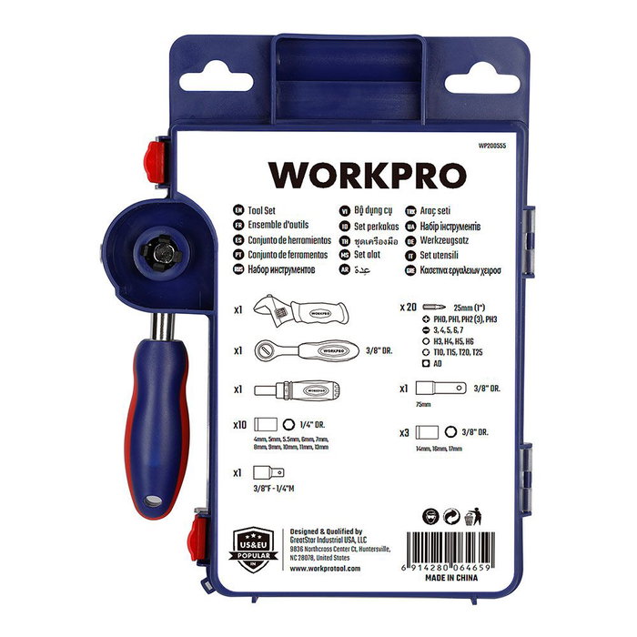 Workpro 38 Pièces Coffret Douilles avec Cliquet, Poignée et Clé Adjustable Métrique Workpro 38 Pièces Coffret Douilles avec Cliquet, Poignée et Clé Adjustable Métrique