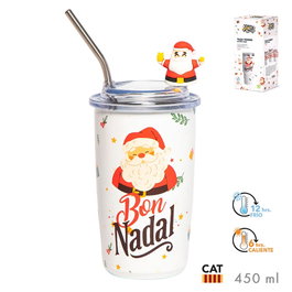 Funny Xmas Taza térmica Papa noel bon nadal cat 450 ml