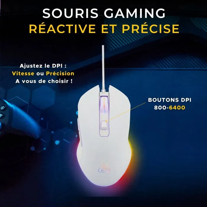 The G-Lab Combo Hydrogen - Pack 2 en 1 Clavier Gaming 60% AZERTY RGB Blanc/Gris avec Souris Filaire 6400 DPI - Pour Gamer et Bureau Moderne