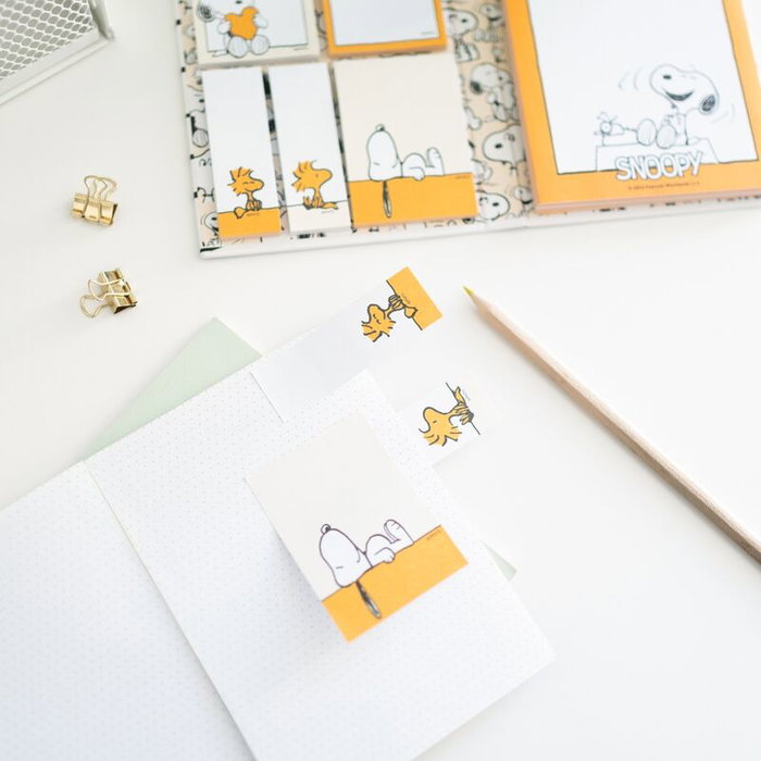 ERIK - Carnet de notes adhésives Lazy Days Snoopy, format A6 (11x15,5 cm) - Bloc et 5 types d'étiquettes