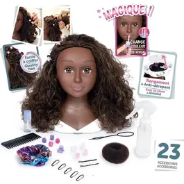 Smoby Tête à Coiffer Cheveux Afro My Beauty - 23 Accessoires Réalistes - Lèvres Thermosensibles et Trappe de Rangement - Jouet Coiffure Enfant dès 3 Ans