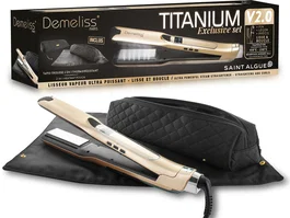 SAINT ALGUE Lisseur Vapeur Titanium Plaques Flottantes Aluminium Gold Démêlisse Demeliss Exclusive Set Tita V2 avec Tapis et Trousse de Transport