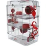 Zolux Rody3 trio - Cage 3 étages pour hamsters, souris, gerbilles - 41 x 27 x 53 cm - 2 roues, 7 tubes, biberon, nid - Coloris grenadine