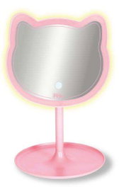 Nice Miroir de maquillage Pink It forme de chat avec lumière 29 cm
