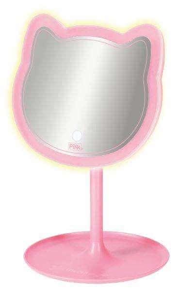 Nice Miroir de maquillage Pink It en forme de chat avec lumière, 29 cm