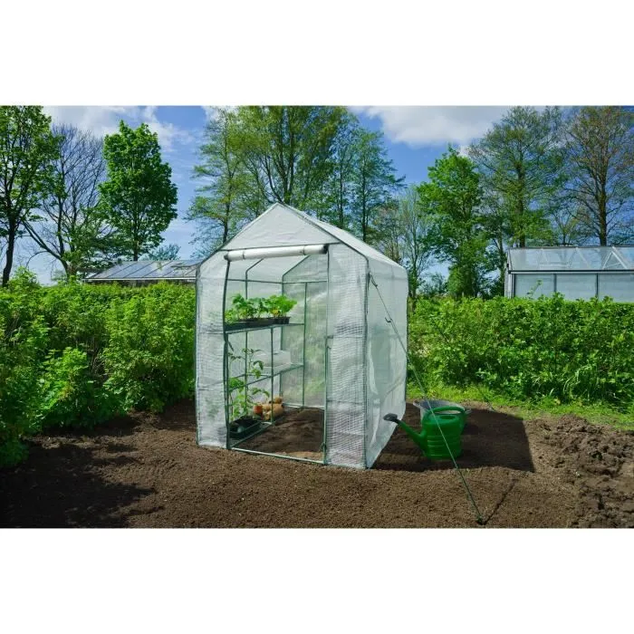 Nature - Serre de jardin avec 2 étagères - H195 x L143 x P143 cm - Tube vert Ø16 mm, PE armé 140 g/m²