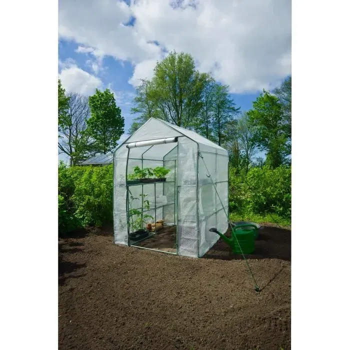 Nature - Serre de jardin avec 2 étagères - H195 x L143 x P143 cm - Tube vert Ø16 mm, PE armé 140 g/m²