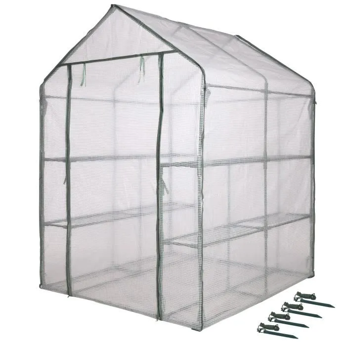Nature - Serre de jardin avec 2 étagères - H195 x L143 x P143 cm - Tube vert Ø16 mm, PE armé 140 g/m²