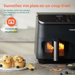 COSORI Friteuse sans huile Dual Basket Chef Edition 8.5L, 2 paniers indépendants, 8 programmes de cuisson, 1750W, Noir