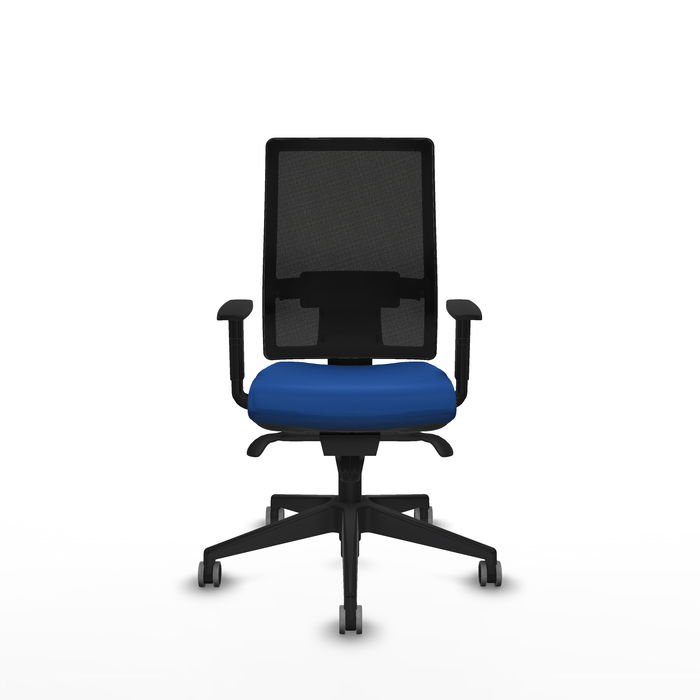 Chaise Horna Synchro 5 positions cuir écologique Bleu Maille Noir Base pyramidale noire Accoudoir 1D Sans appui-tête Roulettes 65mm pour moquette Chaise Horna Synchro 5 positions cuir écologique Bleu Maille Noir Base pyramidale noire Accoudoir 1D Sans appui-tête Roulettes 65mm pour moquette