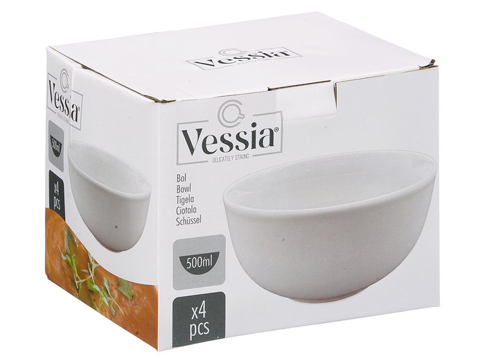 Vessia Set de 4 Bols en Porcelaine 500 ml Blanc 18,5x15x15 cm (Set de 8) Vessia Set de 4 Bols en Porcelaine 500 ml Blanc 18,5x15x15 cm (Set de 8)
