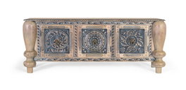 GINER Y COLOMER Buffet en bois de teca massif sculpté à la main blanc et bleu