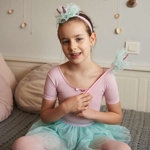 Inca - Conjunto princesa 3 pièces (tutu, baguette magique et diadème couronne élastique) - Costume de princesse pour enfant - Bleu