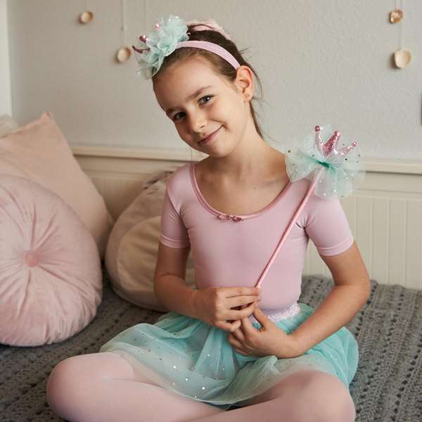 Inca - Conjunto princesa 3 pièces (tutu, baguette magique et diadème couronne élastique) - Costume de princesse pour enfant - Bleu