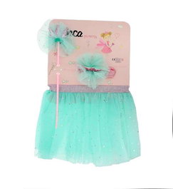 Inca - Conjunto princesa 3 pièces (tutu, baguette magique et diadème couronne élastique) - Costume de princesse pour enfant - Bleu