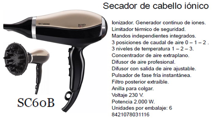 JATA SC60B Séchoir à cheveux professionnel 2000W Ionique JATA SC60B Séchoir à cheveux professionnel 2000W Ionique