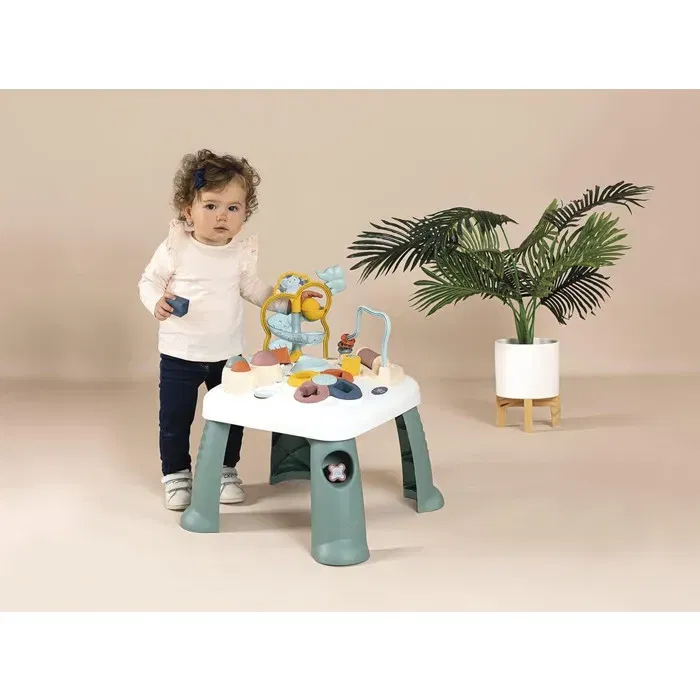 Smoby Little Smoby Table d'Activités pour Enfant à partir de 12 Mois, Tri de Formes, Boulier, Boutons Sonores, Catapulte, Miroir - Jouet Éducatif et Ludique Fabriqué en France